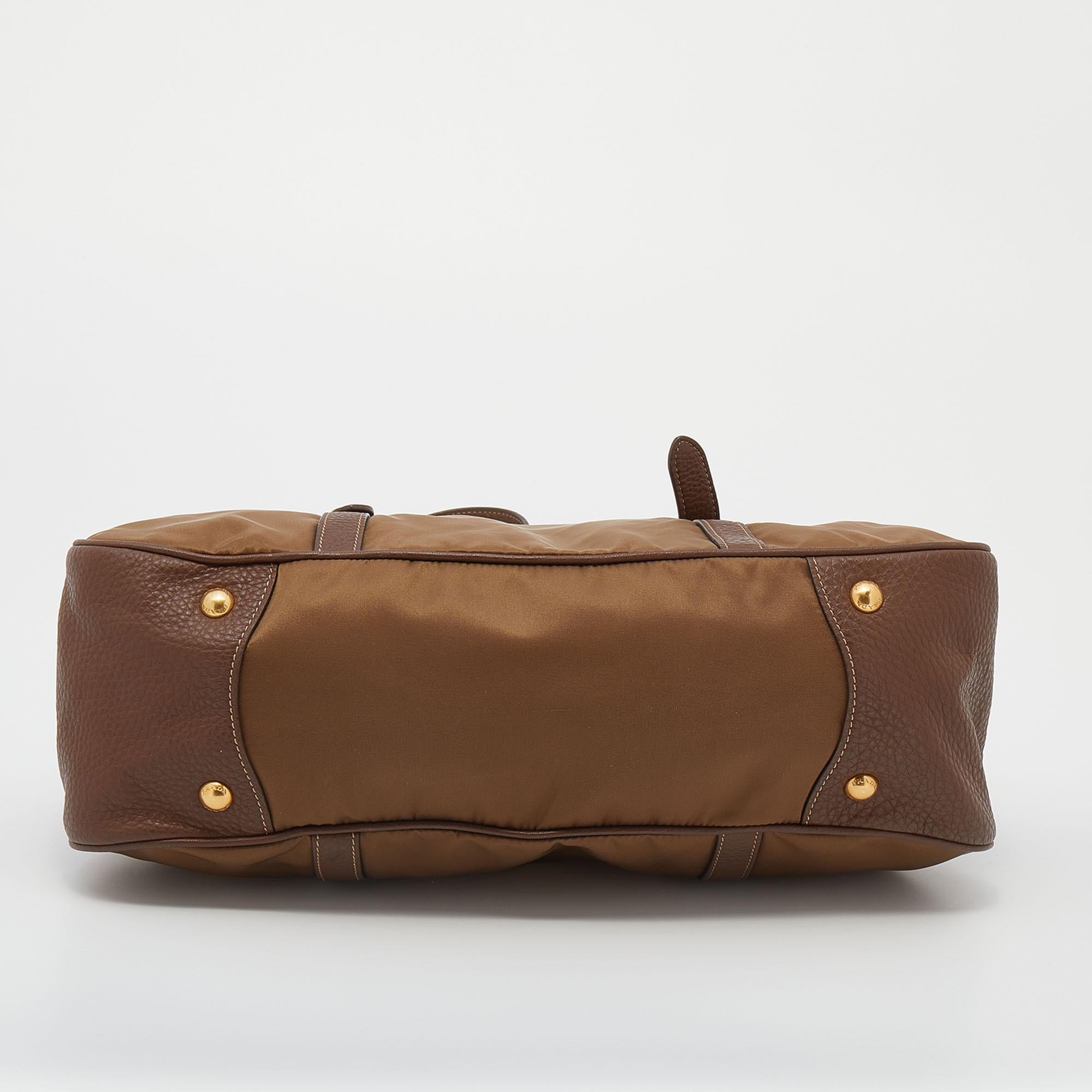Prada Brown Nylon and Leather Top Zip Satchel 1