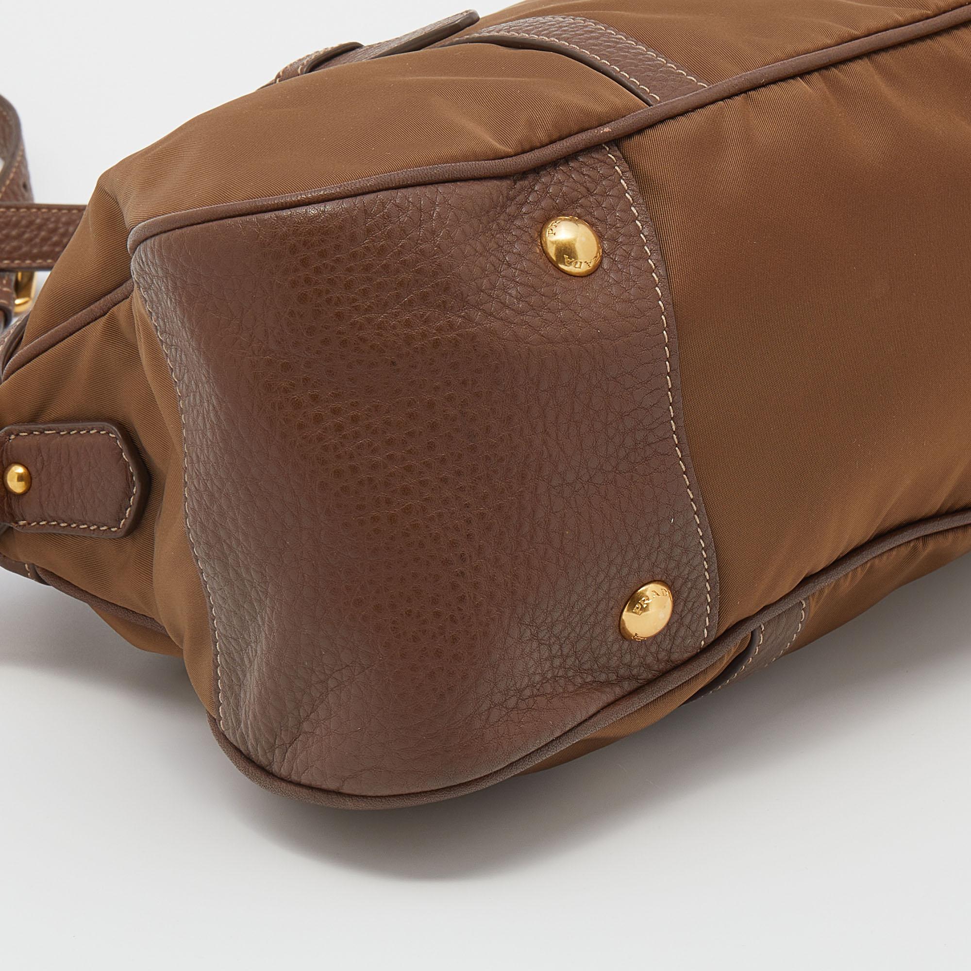 Prada Brown Nylon and Leather Top Zip Satchel 2