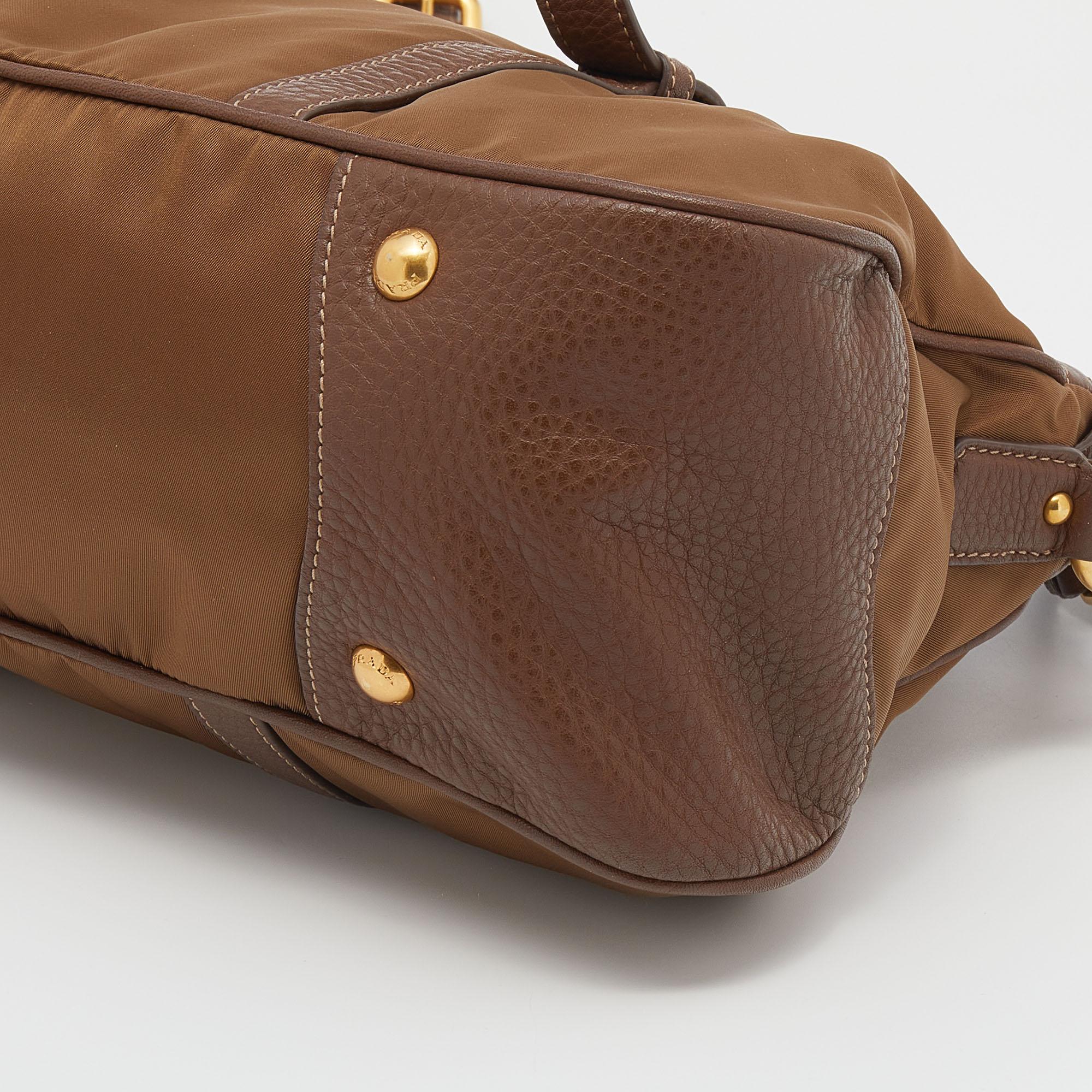 Prada Brown Nylon and Leather Top Zip Satchel 3