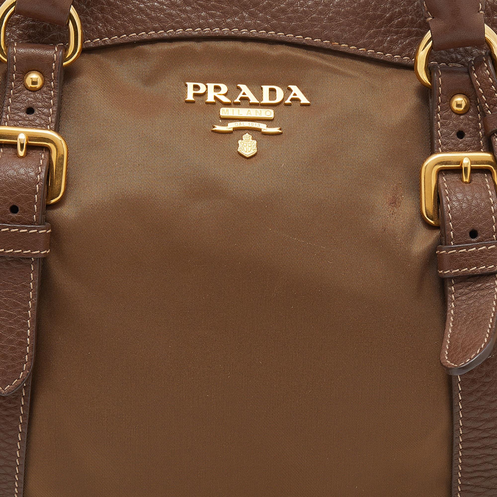 Prada Brown Nylon and Leather Top Zip Satchel 4