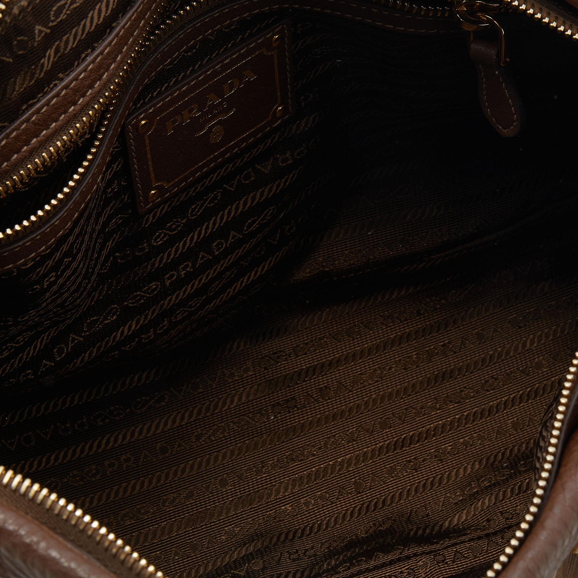 Prada Brown Nylon and Leather Top Zip Satchel 5