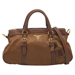 Prada Brown Nylon and Leather Top Zip Satchel