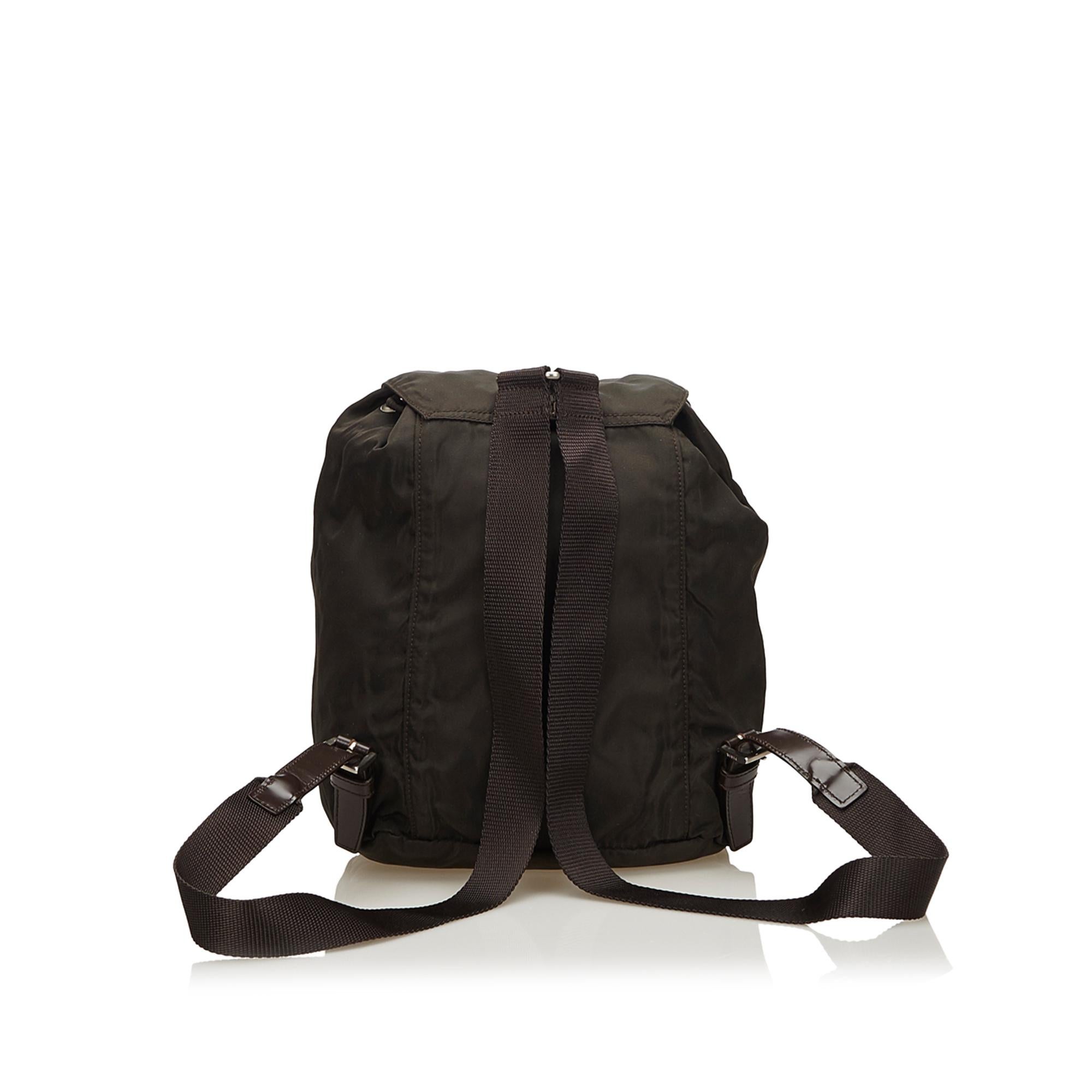 Black Prada Brown Nylon Fabric Drawstring Backpack Italy w/ Authenticity Card