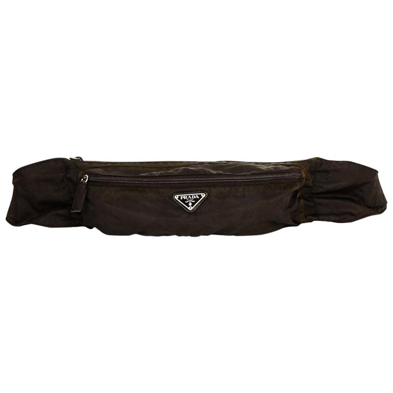 Prada Brown Nylon Zip Front Waist Bag/Fanny Pack For Sale at 1stDibs