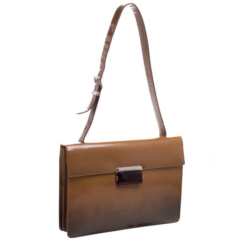 Women's Prada Brown Ombre Patent Leather Shoulder Bag