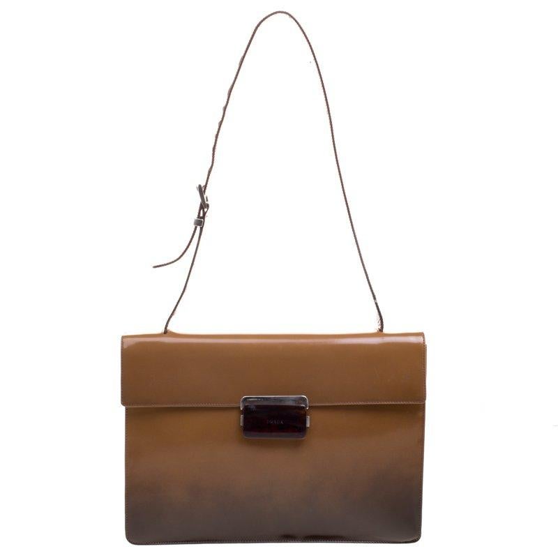 Prada Brown Ombre Patent Leather Shoulder Bag