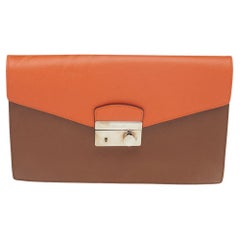 Prada Brown/Orange Saffiano Lux Leather Sound Flap Clutch