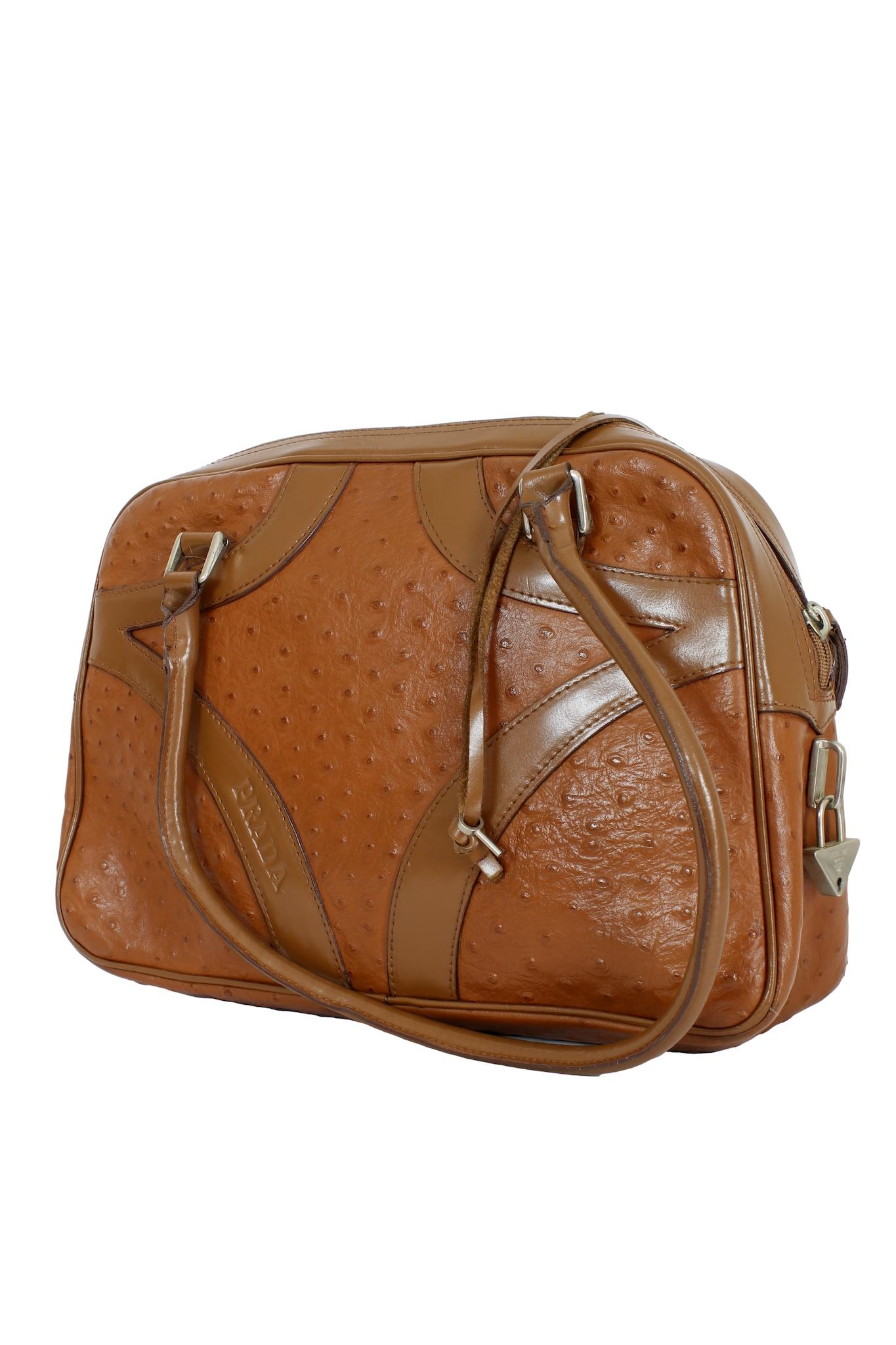 Women's Prada Brown Ostrich Leather Vintage Plain Bag 1990s For Sale