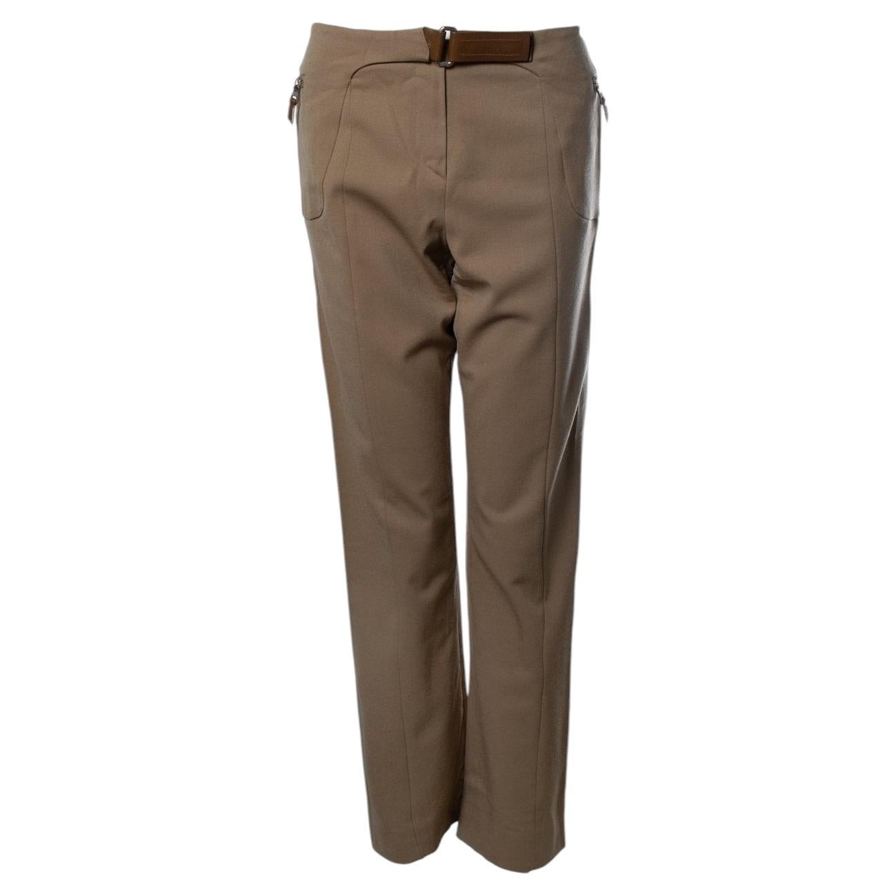 Prada, brown pantalon with leather velcro closure For Sale