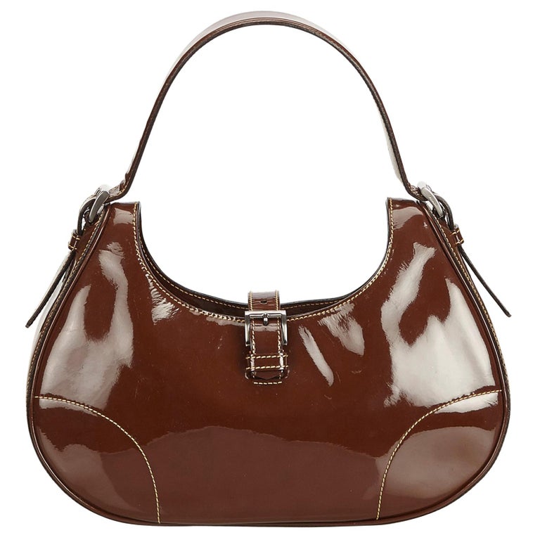 Prada Brown Patent Leather Hobo Bag For Sale at 1stdibs