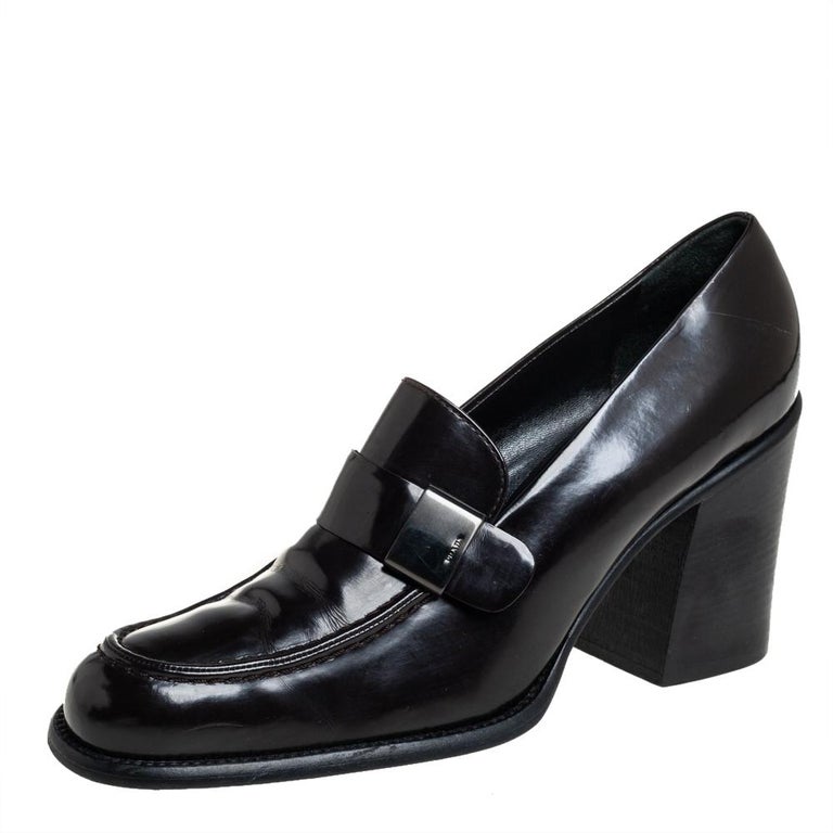 Prada Brown Patent Leather Loafer Pumps Size 40 at 1stDibs