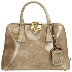 Prada Brown Patent Leather Lux Promenade Handbag