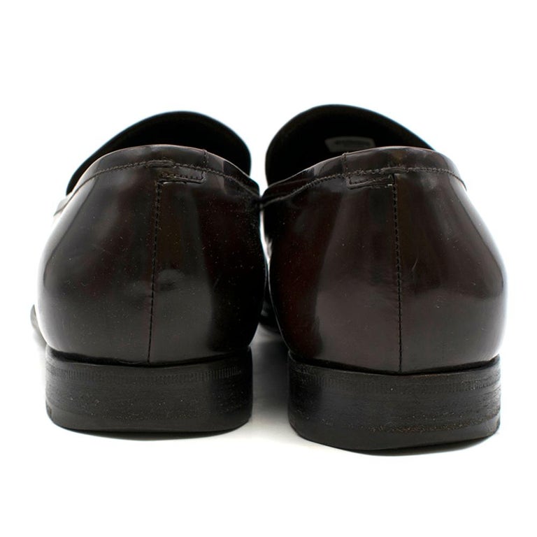 Prada Brown Patent Leather Moccasin Loafers 8 For Sale at 1stDibs
