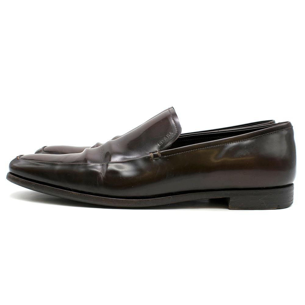 Black Prada Brown Patent Leather Moccasin Loafers 8 For Sale