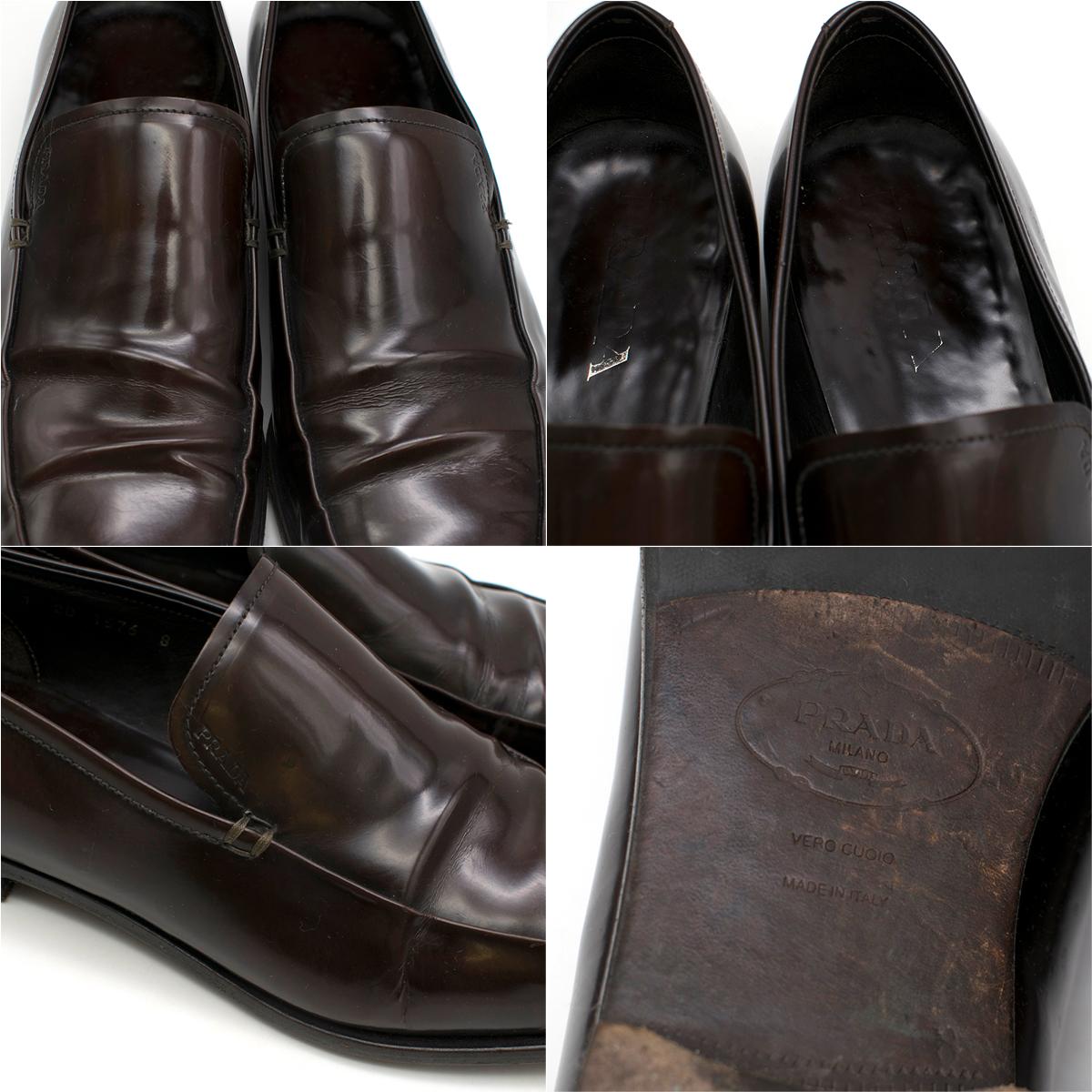 Prada Brown Patent Leather Moccasin Loafers 8 For Sale 2