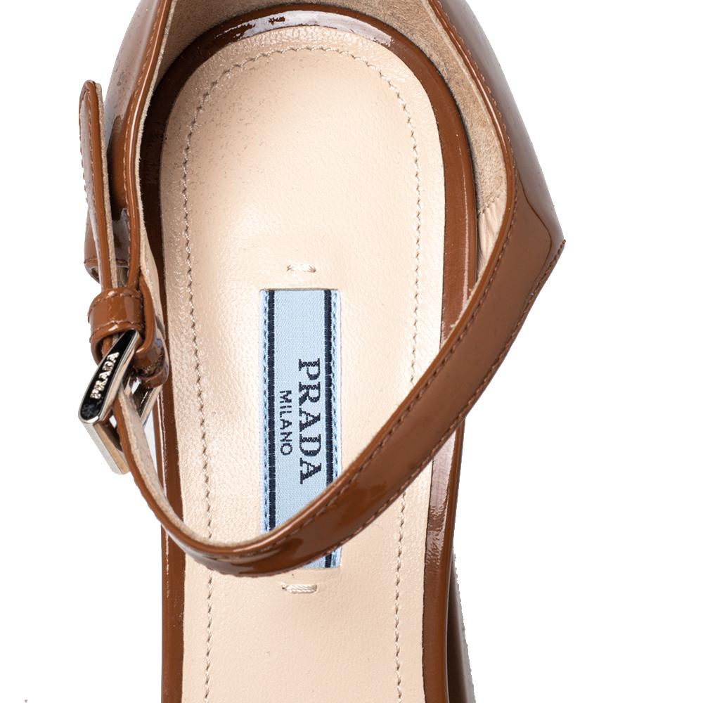 Prada Brown Patent Leather Platform Sandals Size 38.5 1