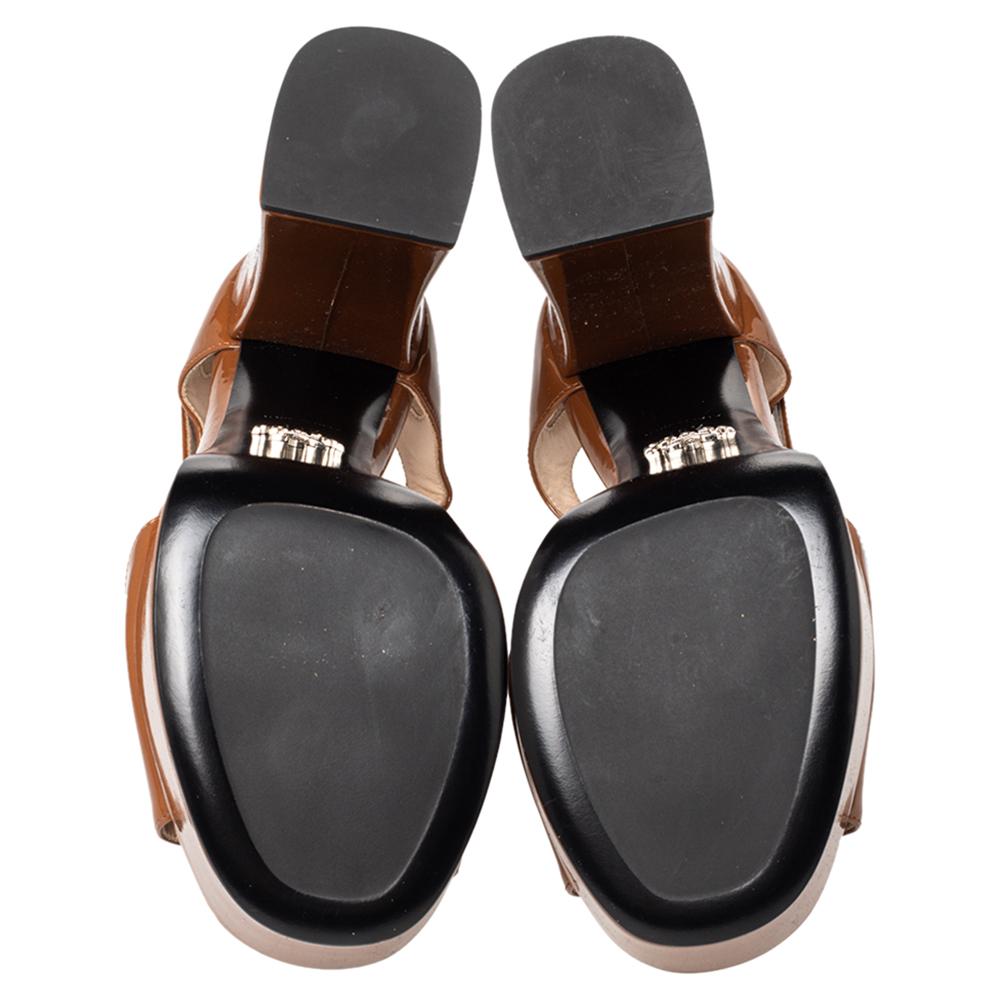 Prada Brown Patent Leather Platform Sandals Size 38.5 3