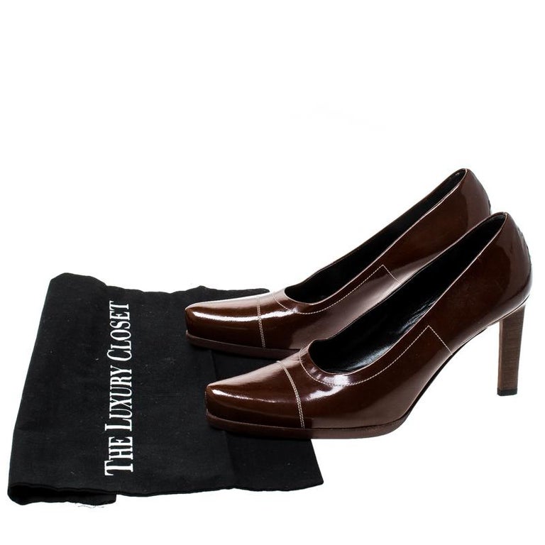 Prada Brown Patent Leather Pointed Toe Pumps Size 38 For Sale at ...