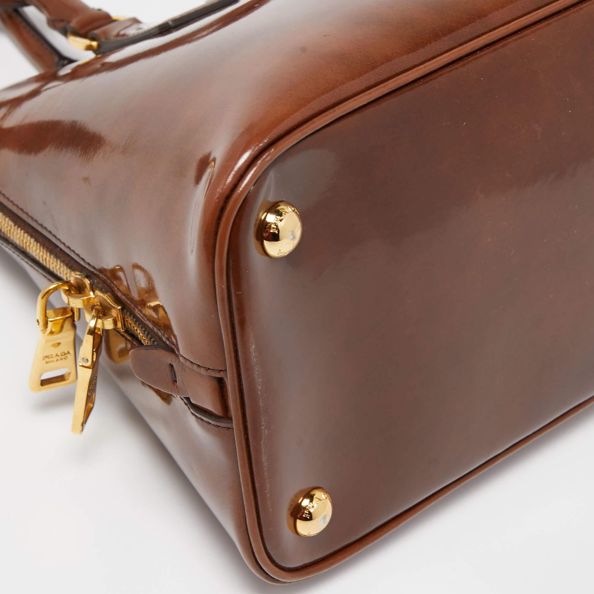 Prada Brown Patent Leather Promenade Satchel 7