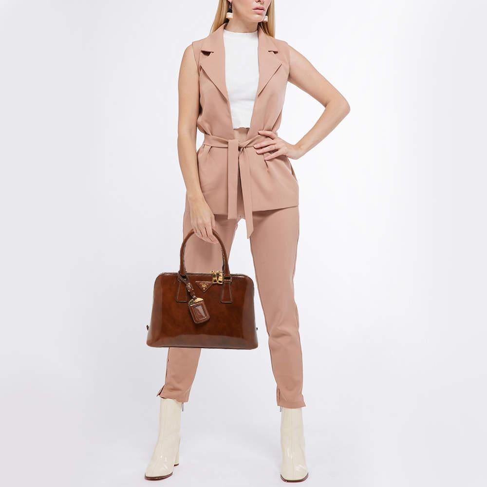 Prada Brown Patent Leather Promenade Satchel In Fair Condition In Dubai, Al Qouz 2