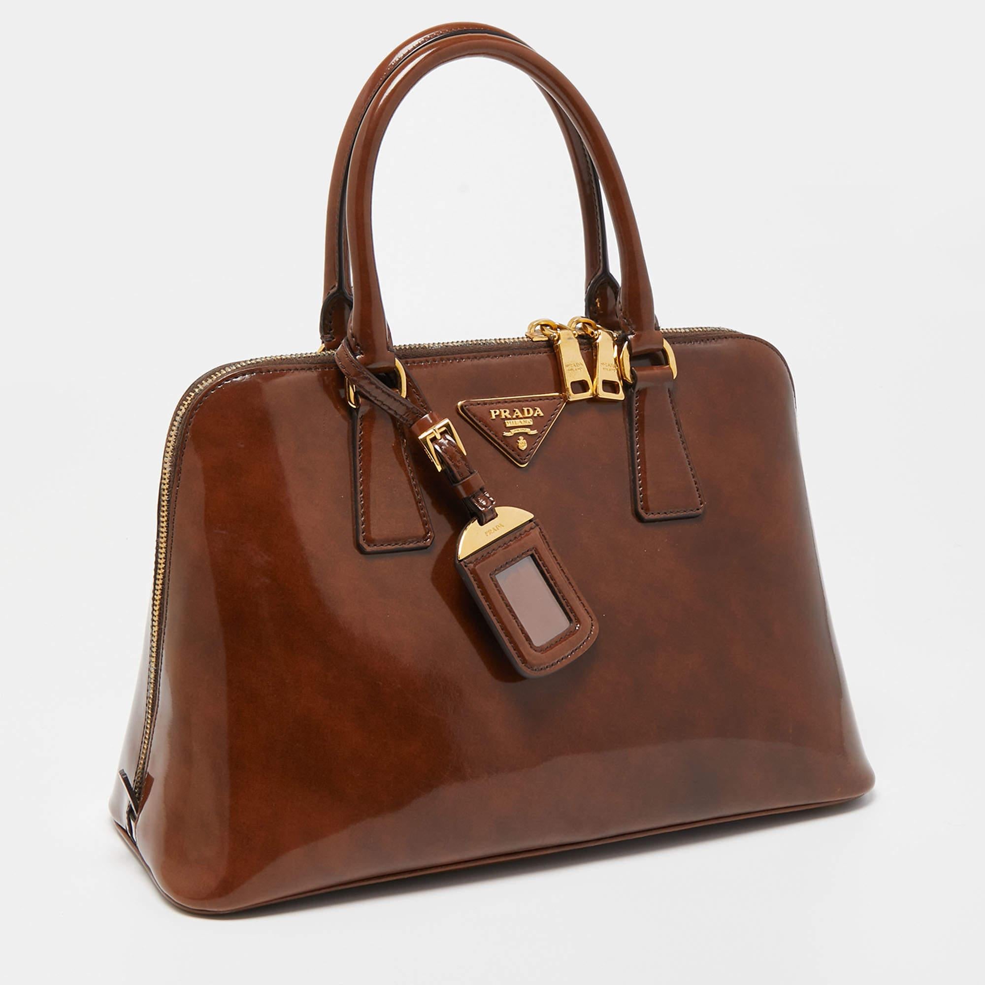 Women's Prada Brown Patent Leather Promenade Satchel