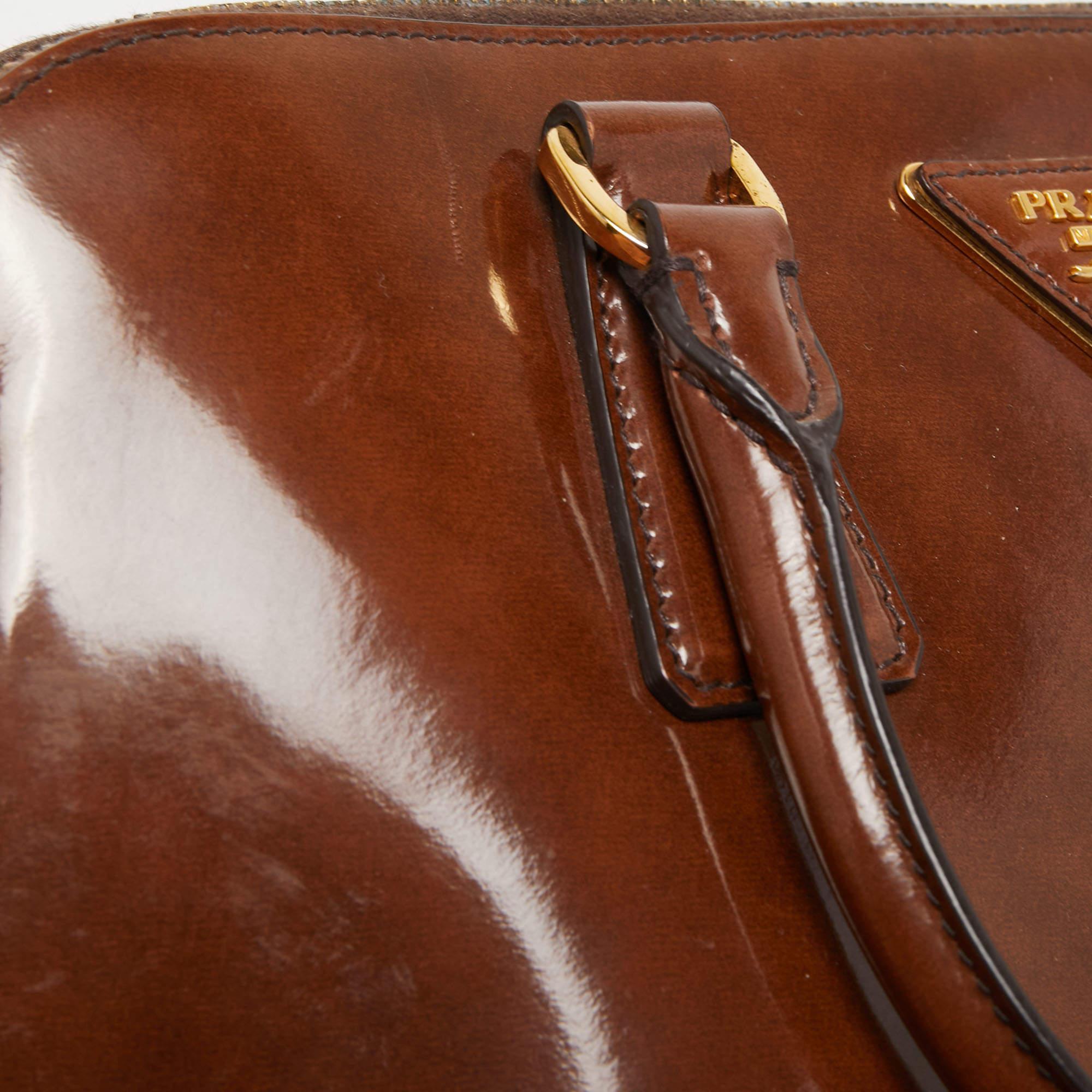 Prada Brown Patent Leather Promenade Satchel 4