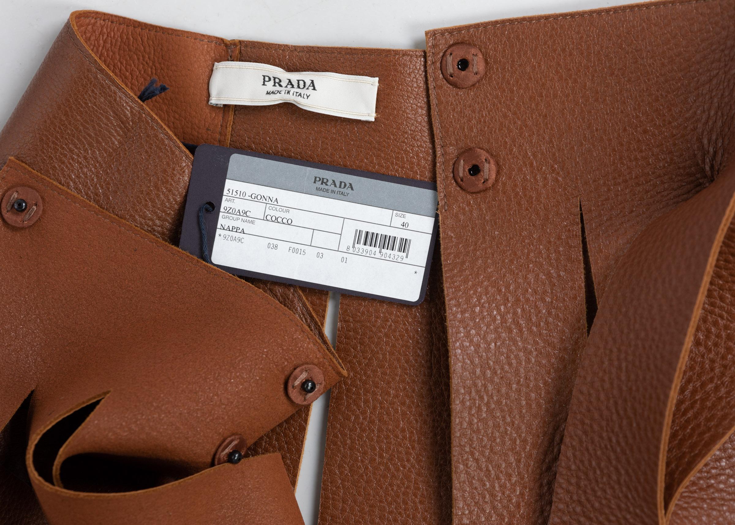 Prada Brown Pebbled Leather Fringe Waist Belt / Skirt Overlay  In Excellent Condition For Sale In Boca Raton, FL