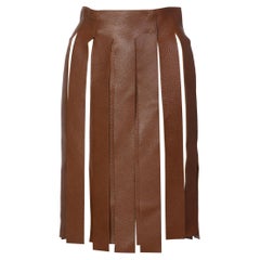 Prada Brown Pebbled Leather Fringe Waist Belt / Skirt Overlay