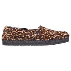 Prada Brown Pony Calfskin Leopard Print Espadrilles Size IT 38.5