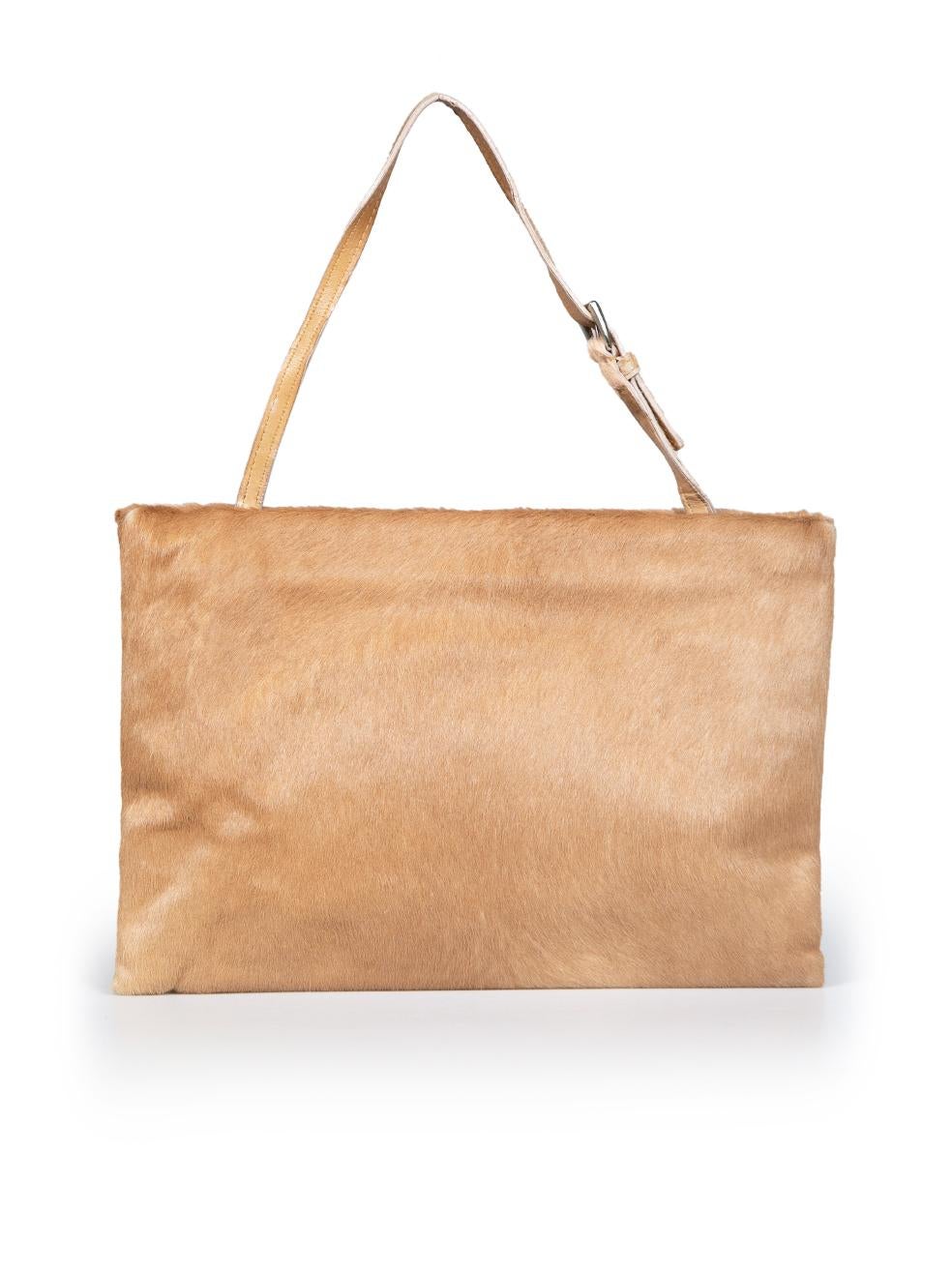 Prada Brown Ponyhair Logo Plaque Top Handle Bag In Good Condition In London, GB