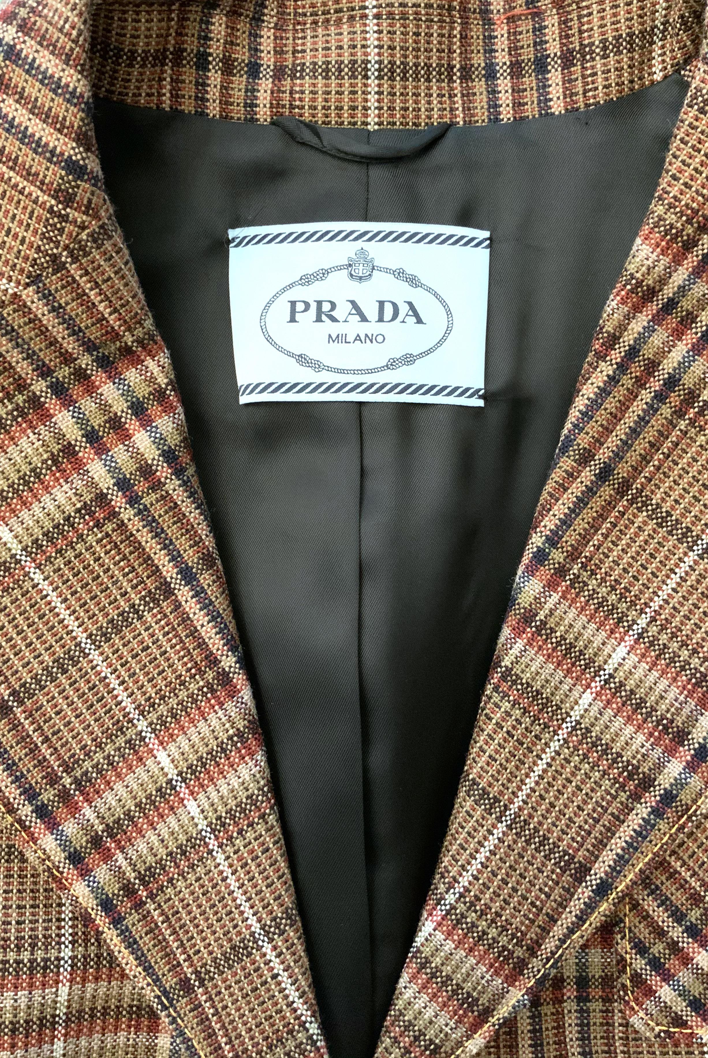 Prada Brown Prince of Wales Print Checked Coat 7