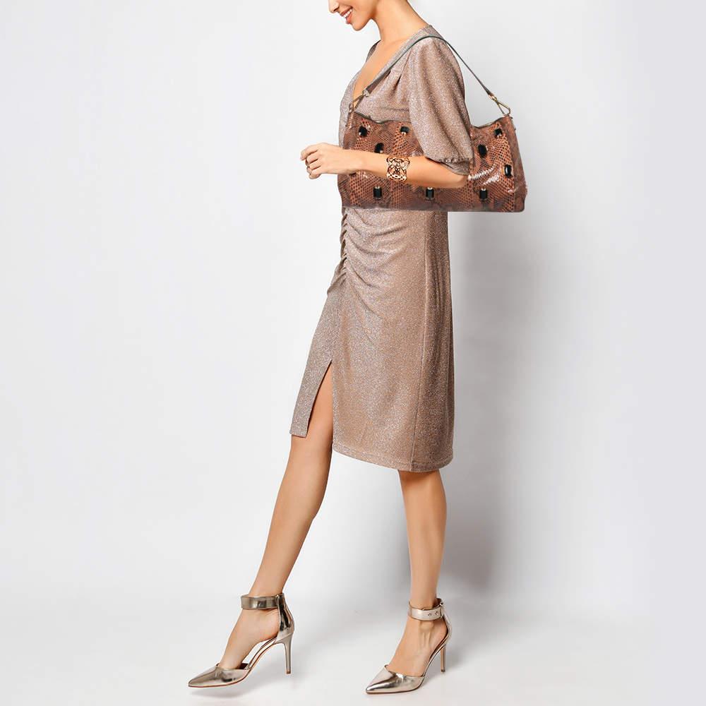 Prada Brown Python Jewel Embellished Shoulder Bag In Good Condition For Sale In Dubai, Al Qouz 2