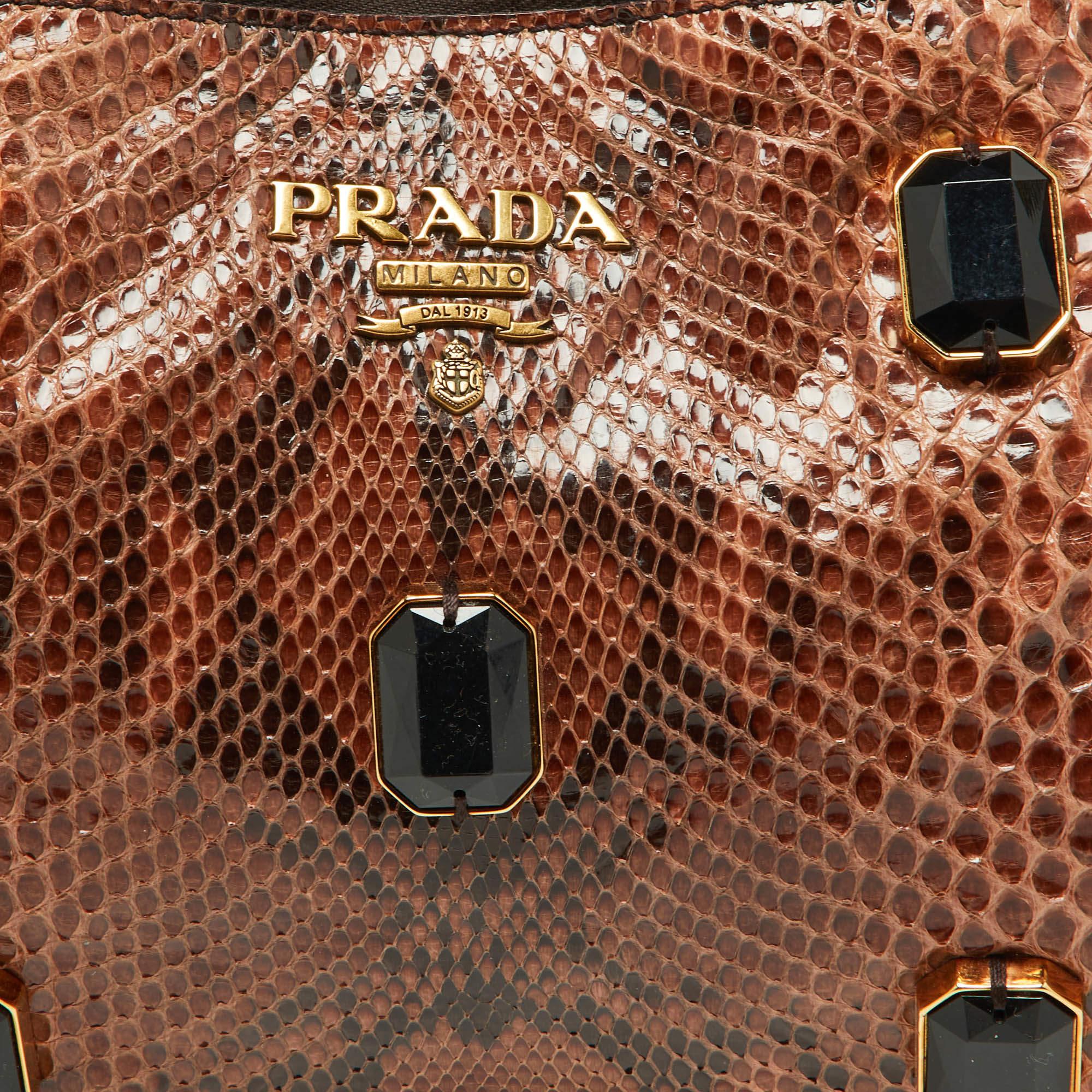 Prada Brown Python Jewel Embellished Shoulder Bag 1
