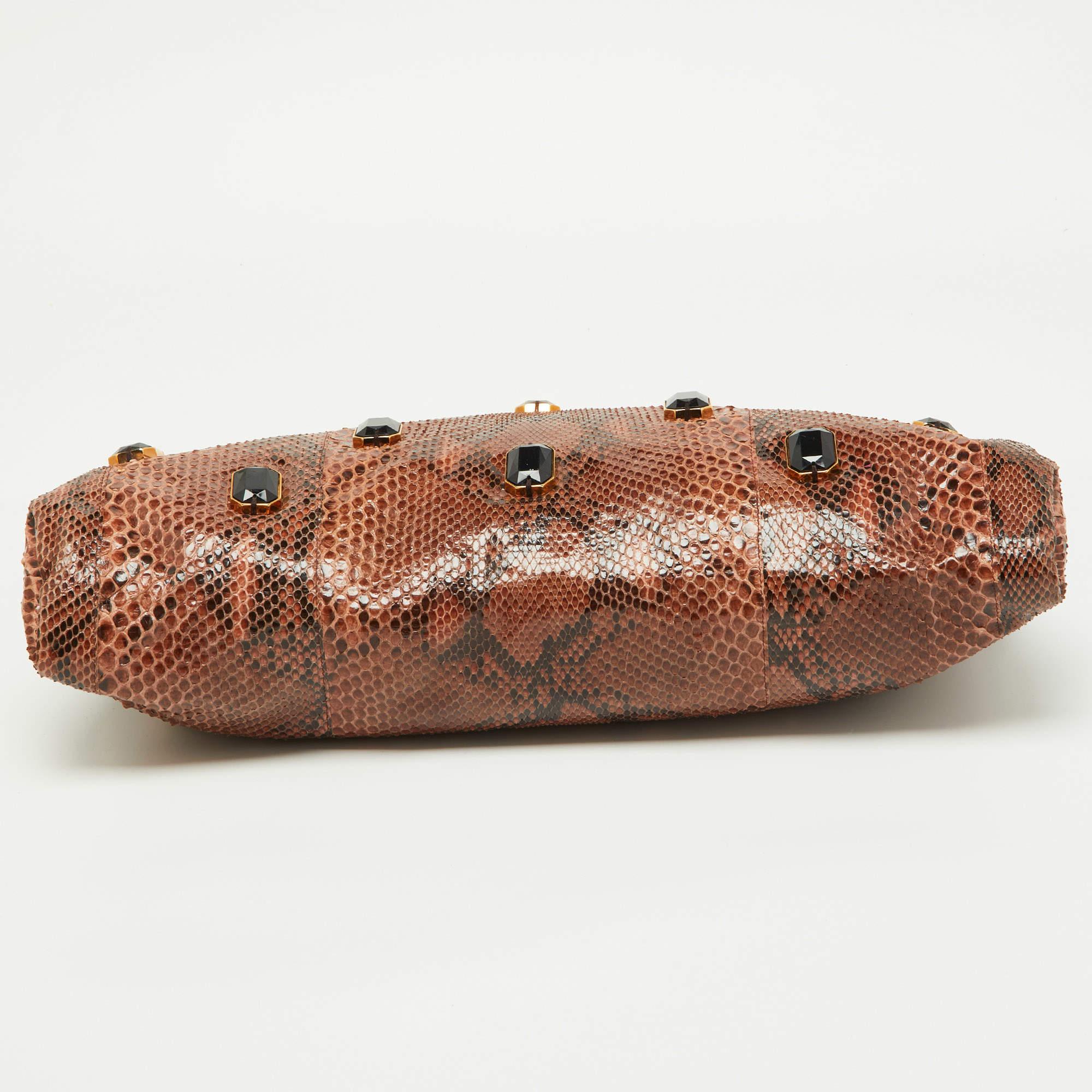 Prada Brown Python Jewel Embellished Shoulder Bag 2