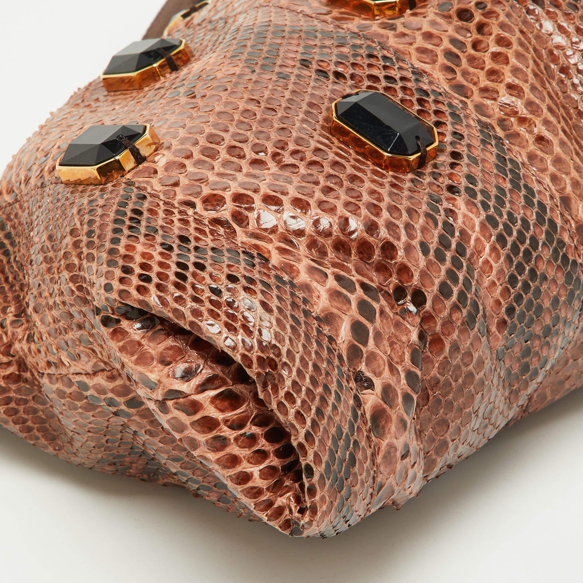 Prada Brown Python Jewel Embellished Shoulder Bag 3
