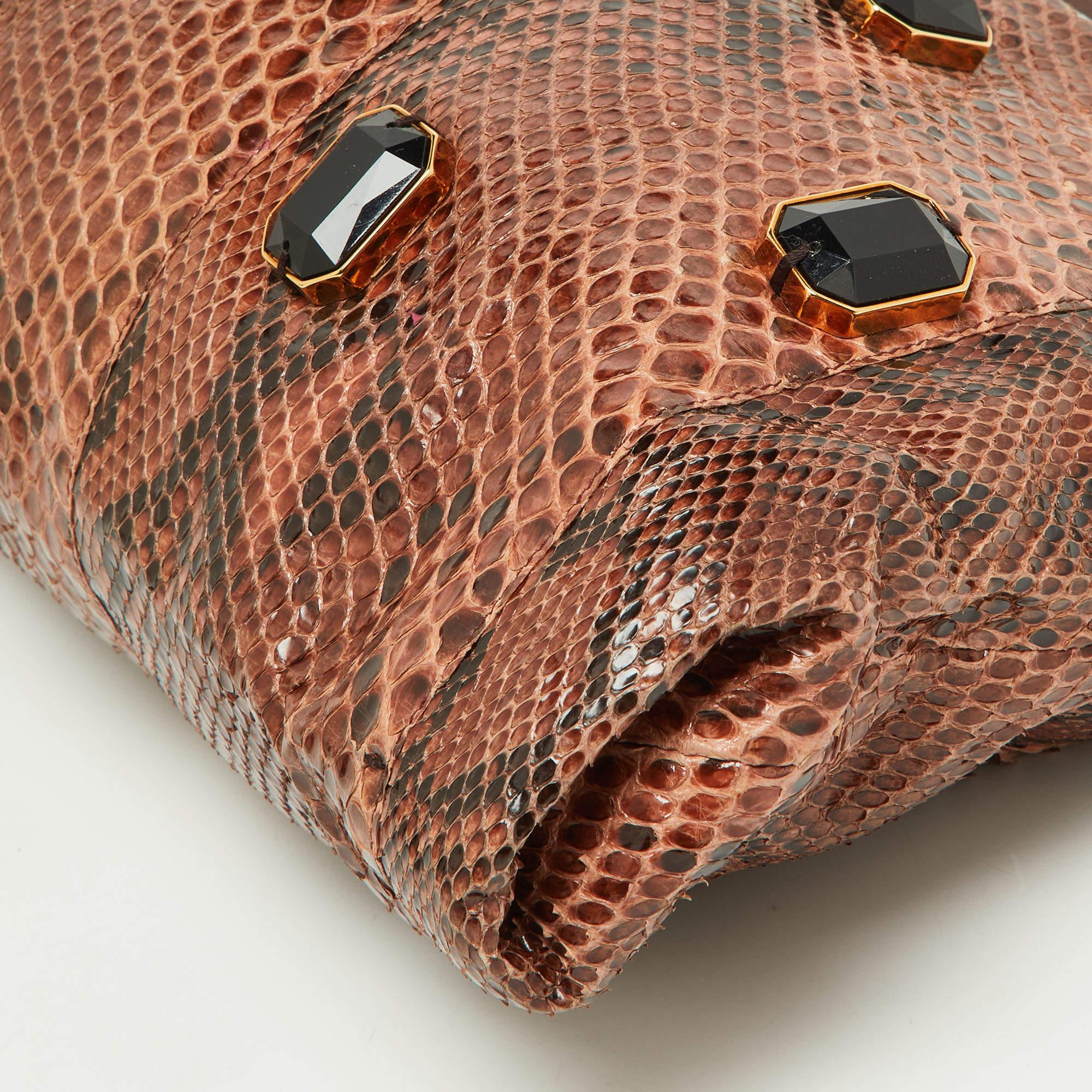 Prada Brown Python Jewel Embellished Shoulder Bag For Sale 4