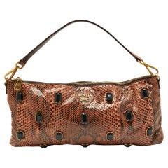 Used Prada Brown Python Jewel Embellished Shoulder Bag