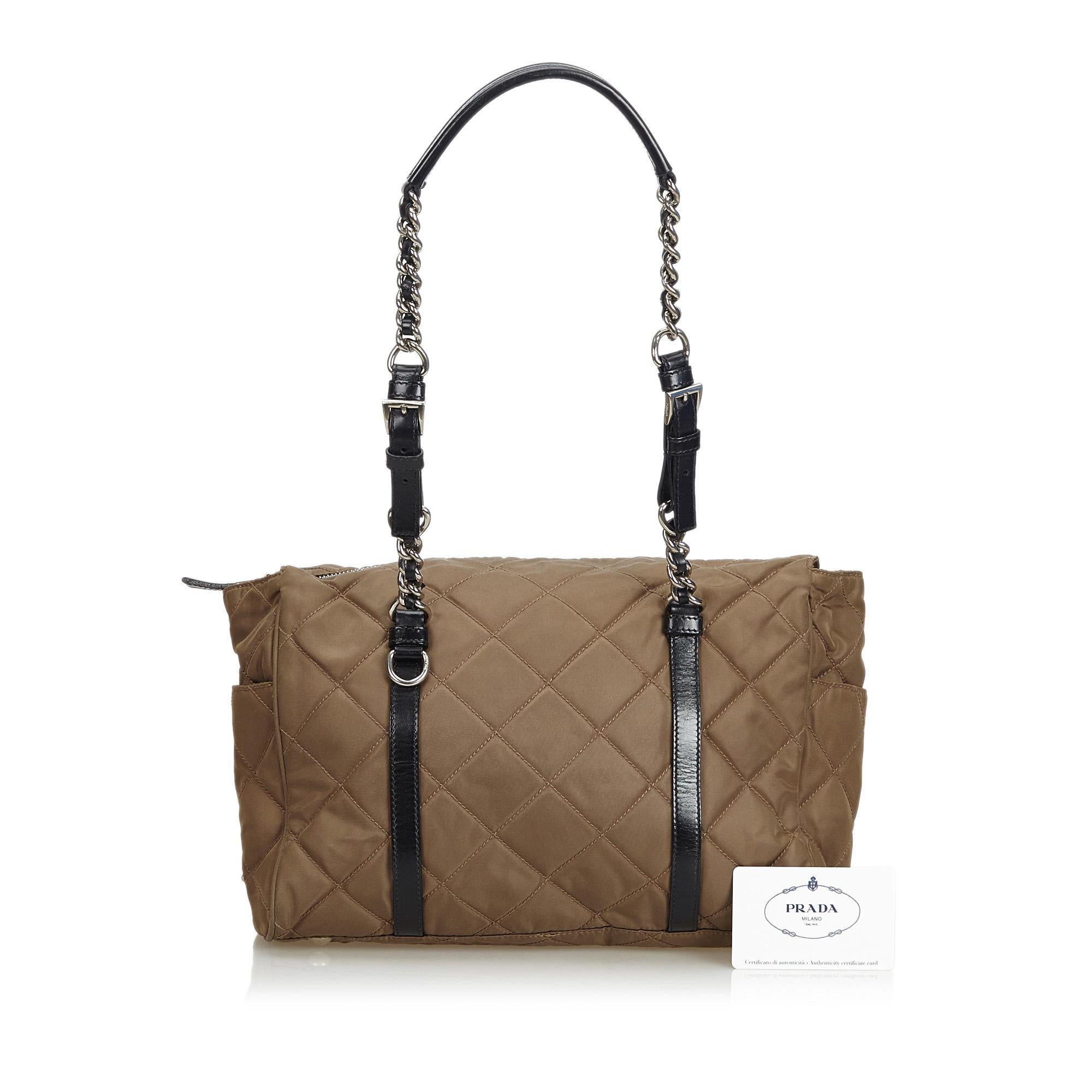 Prada Brown Quilted Tessuto Nylon Chain Shoulder Bag 5