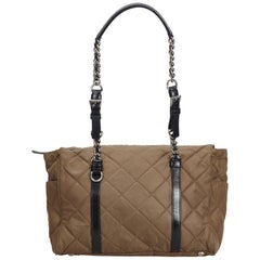 Prada Brown Quilted Tessuto Nylon Chain Shoulder Bag