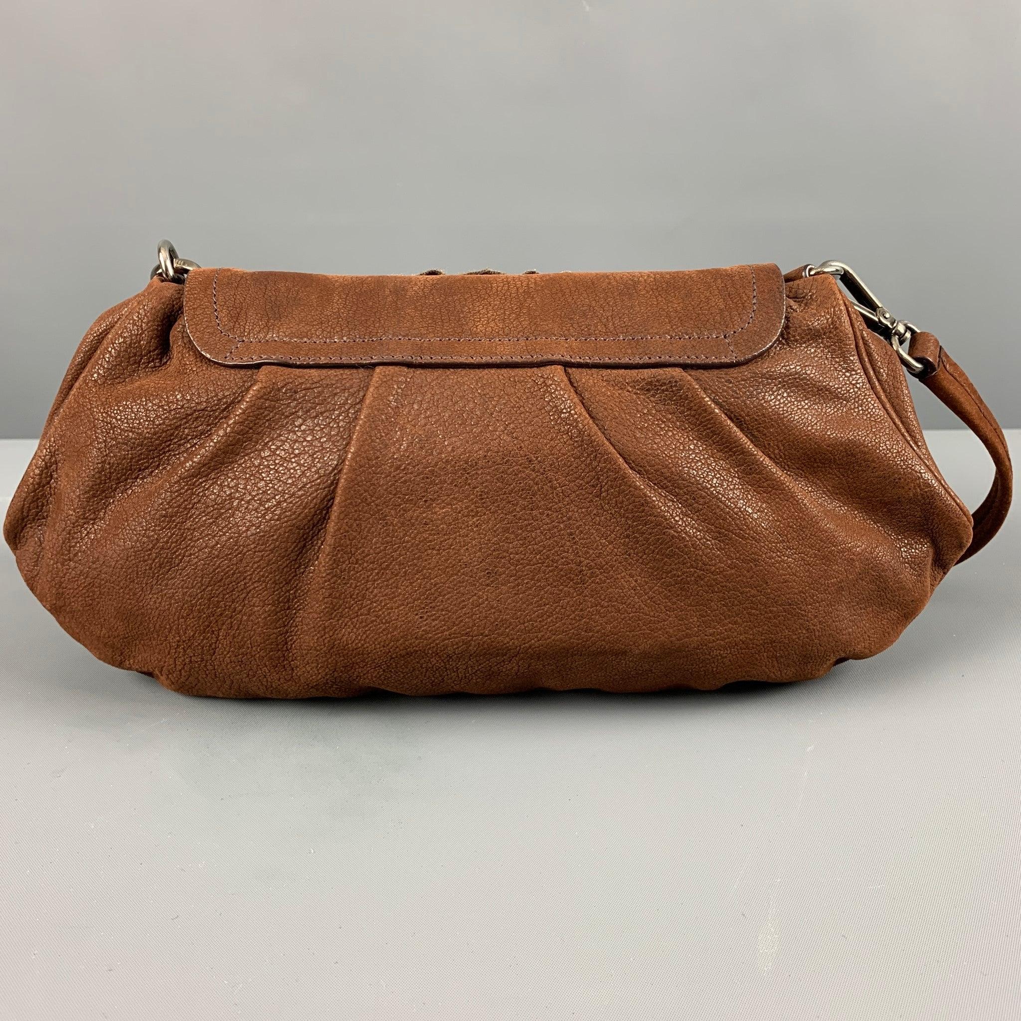 PRADA Brown Red Leather Rhinestones Handbag 1