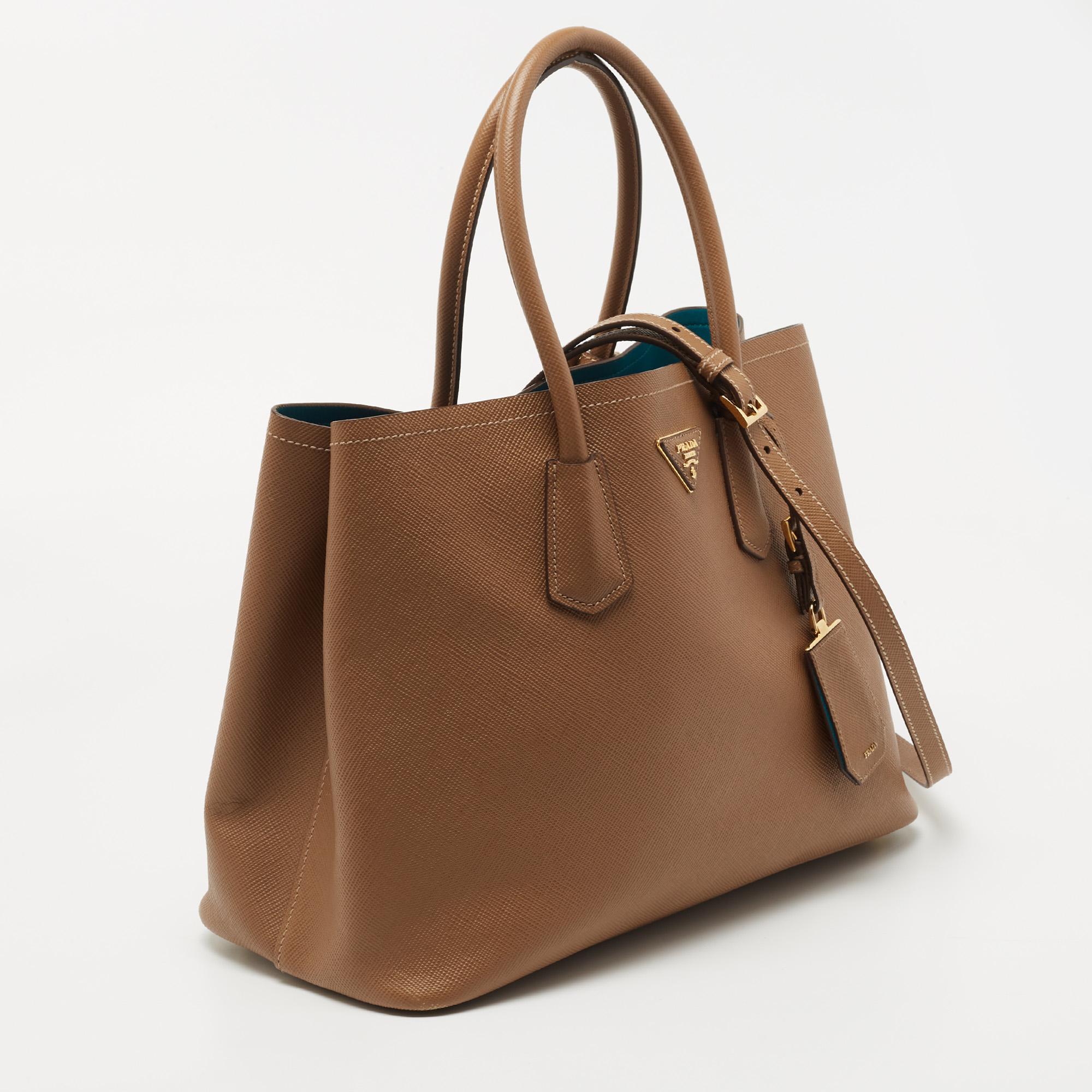 Prada Brown Saffiano Cuir Large Double Handle Tote 5