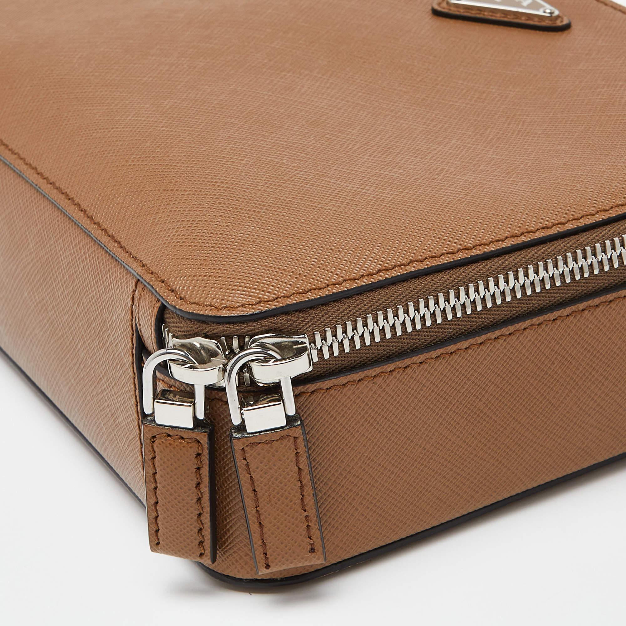 Prada Brown Saffiano Leather Brique Messenger Bag 6
