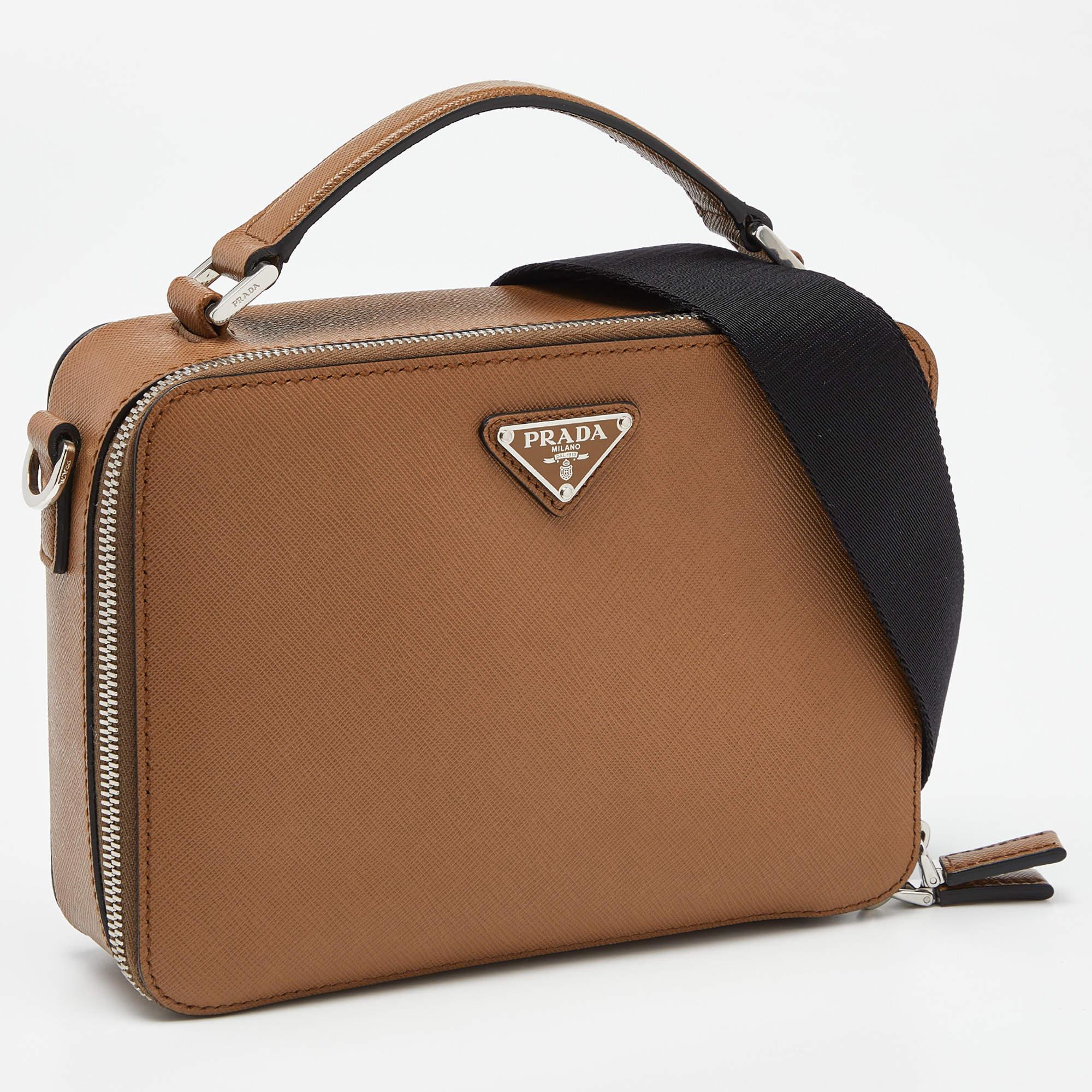 Women's Prada Brown Saffiano Leather Brique Messenger Bag