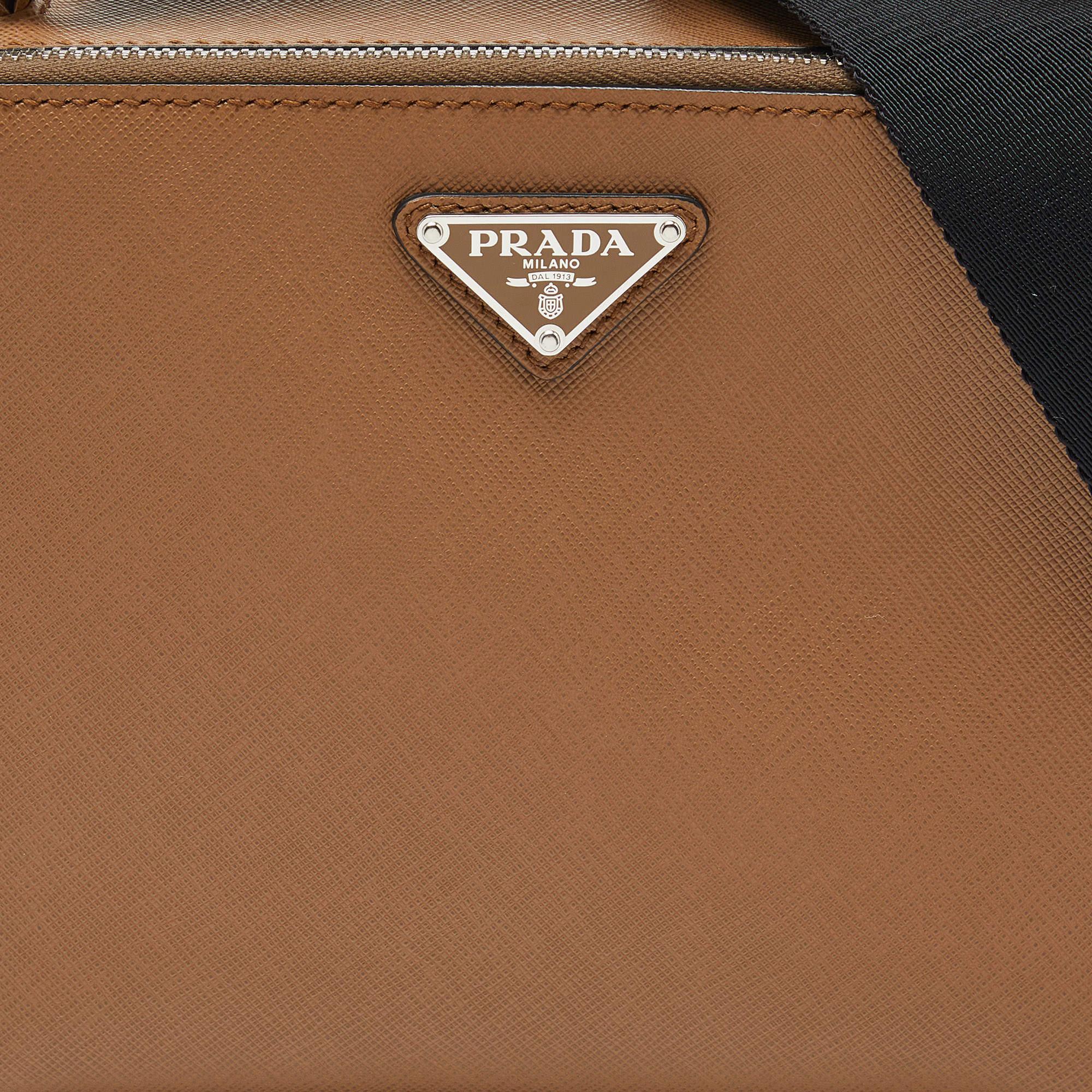 Women's or Men's Prada Brown Saffiano Leather Brique Messenger Bag