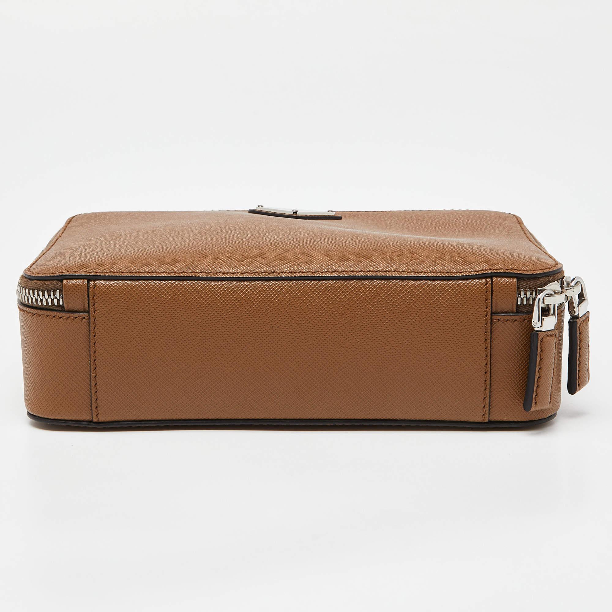 Prada Brown Saffiano Leather Brique Messenger Bag 1