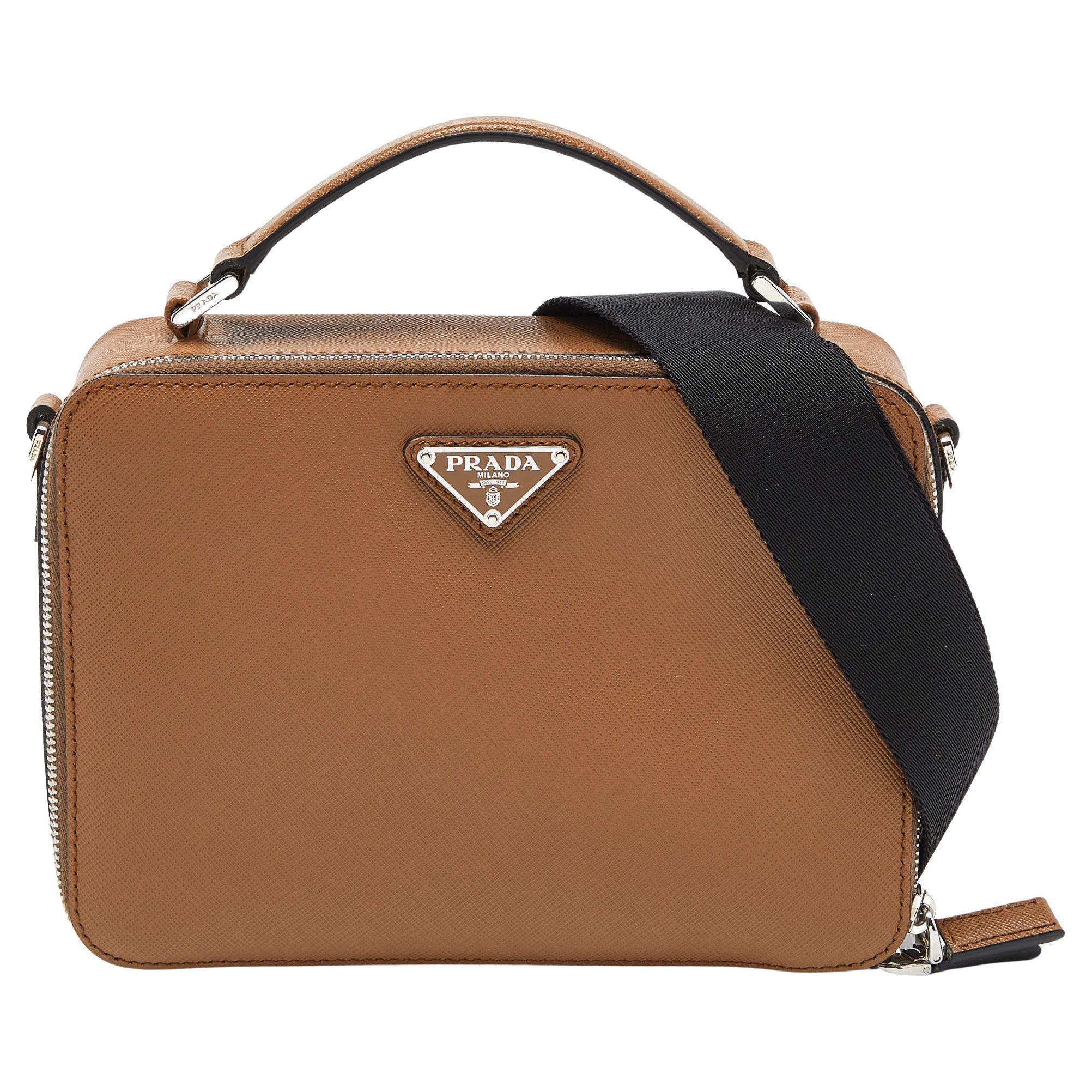 Prada Brown Saffiano Leather Brique Messenger Bag
