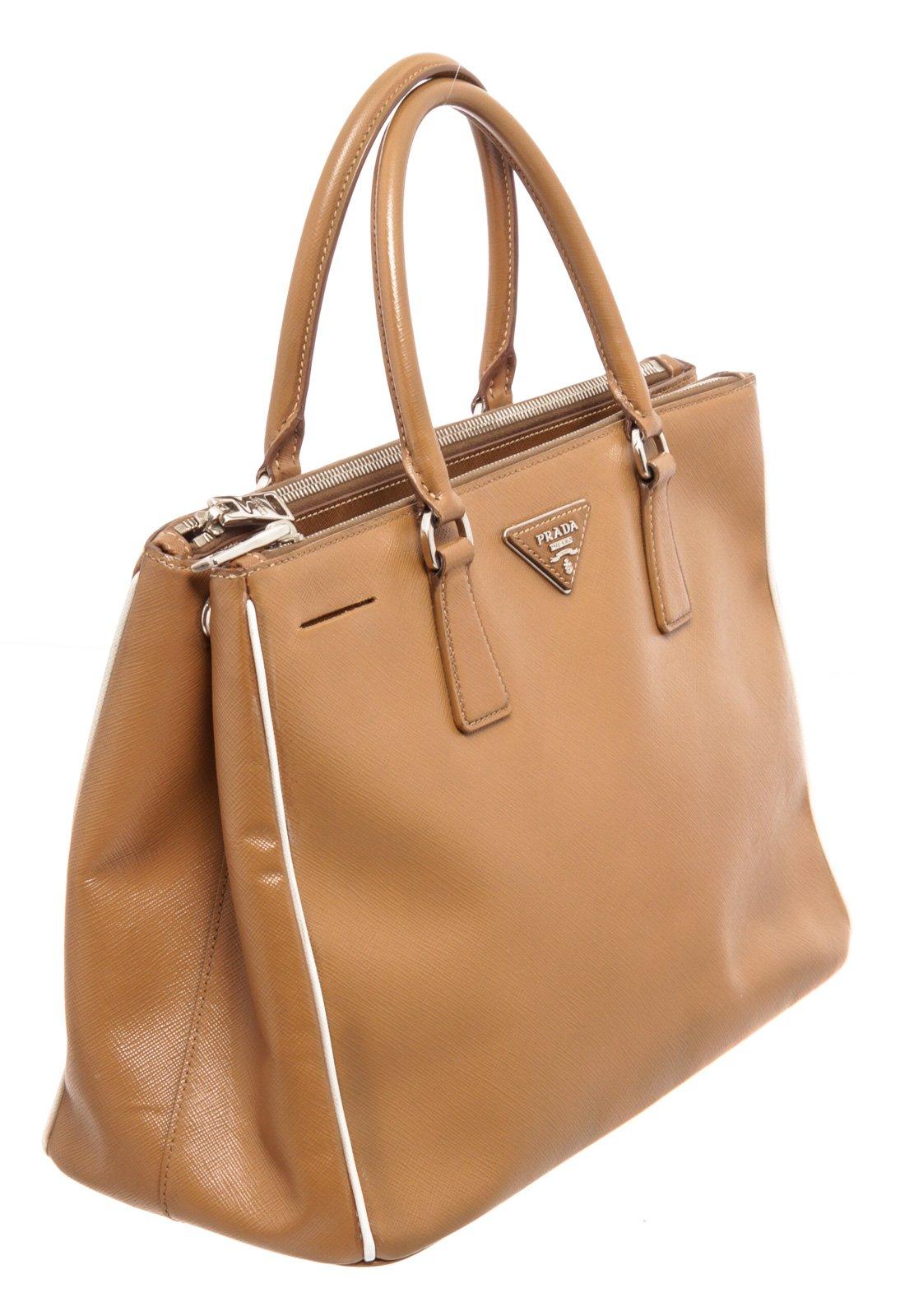 Prada Brown Saffiano Leather Double Zip Tote Bag 1