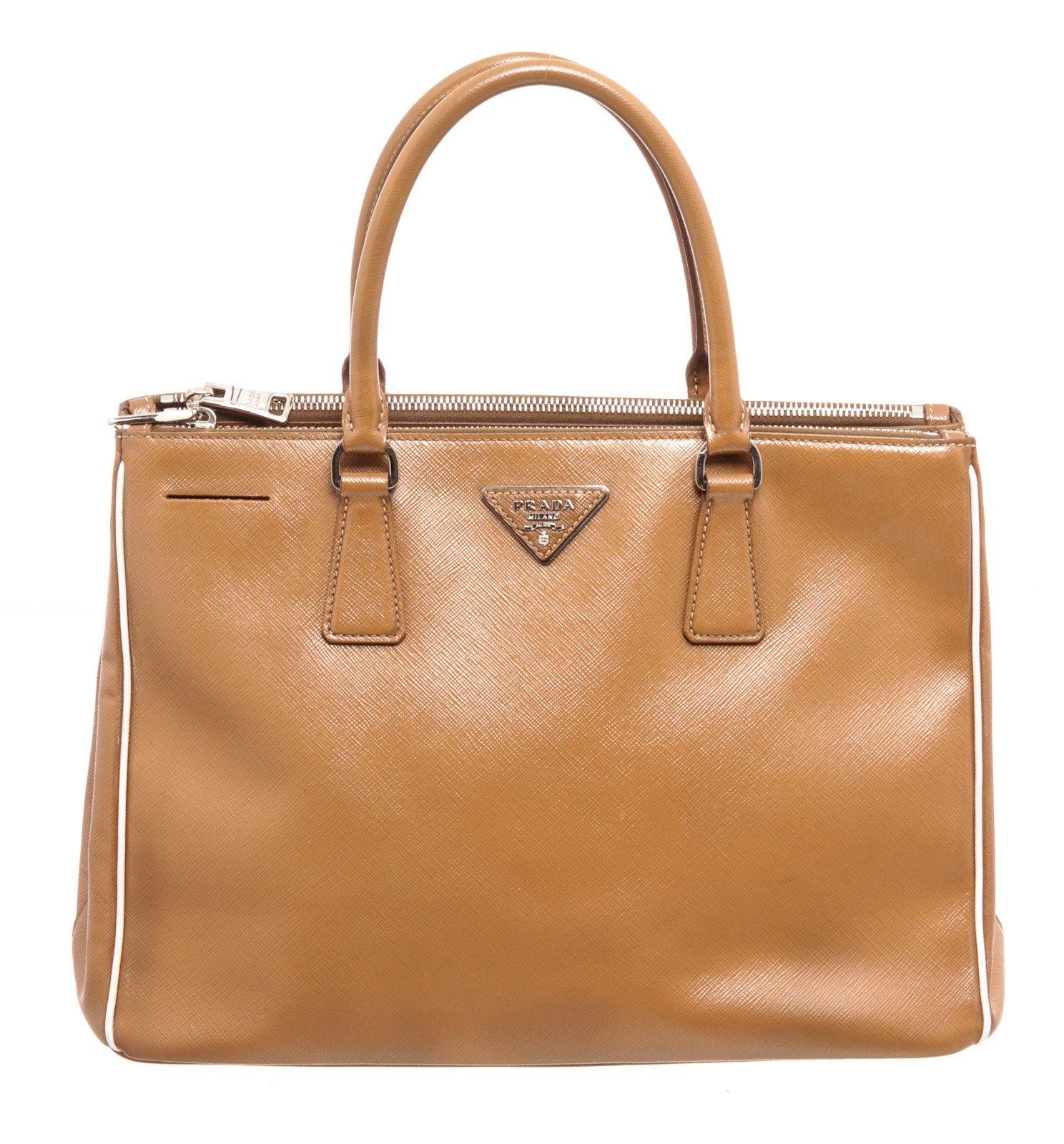 Prada Brown Saffiano Leather Double Zip Tote Bag 2