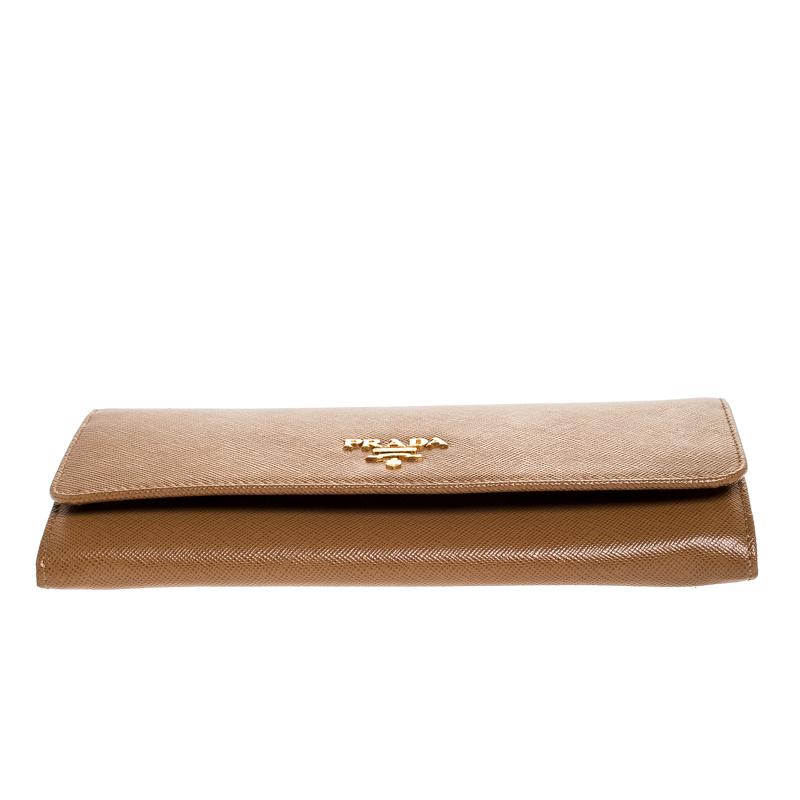 Women's Prada Brown Saffiano Leather Flap Continental Wallet