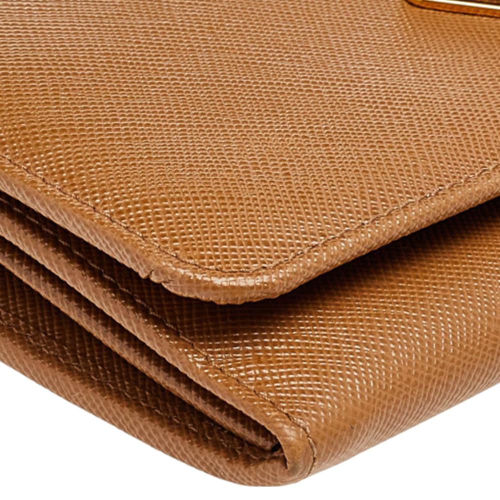 Women's Prada Brown Saffiano Leather Flap Continental Wallet